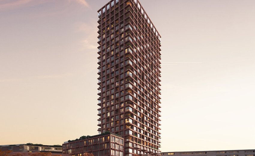 Winterthur (Zwitserland) : Dit gebouw wordt aangeprezen als de hoogste houten woonstructuur ter wereld. Met een hoogte van 100 meter biedt het project een verscheidenheid aan residentiële typologieën en faciliteiten die bedoeld zijn om een dynamische buurt te creëren. Ontwerp: Schmidt Hammer Lassen © Schmidt Hammer Lassen